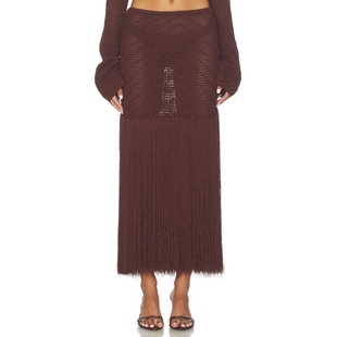WINDSOR 棕色REVOLVE小众新款 EDNA 半身裙 长款 DEVON