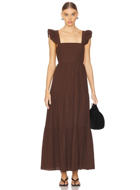 SNDYS PEACHES 亚麻连衣裙女 巧克力色REVOLVE小众新款