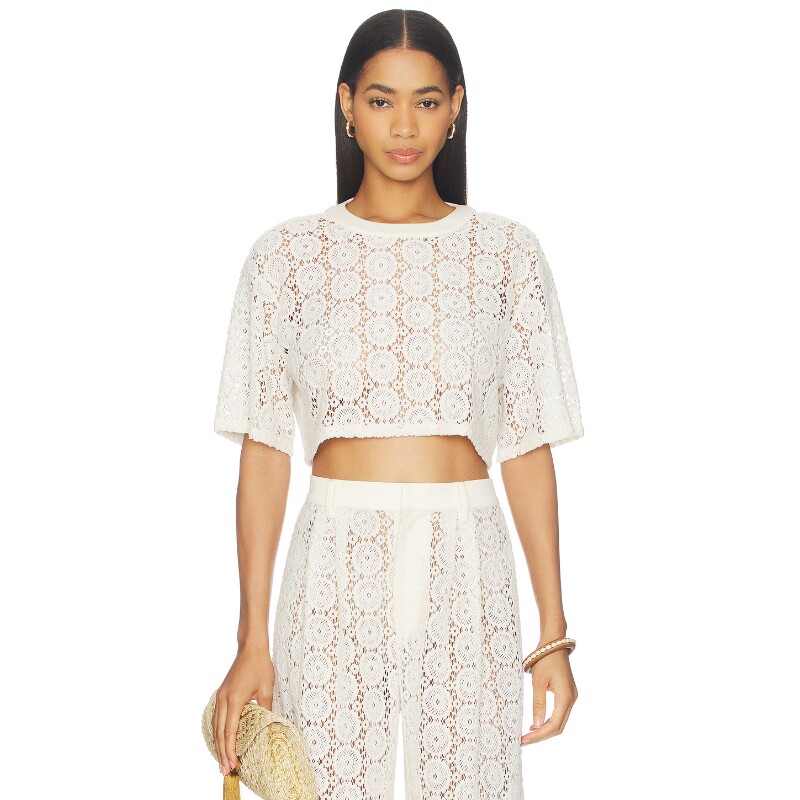 Nonchalant Label白色上装镂空蕾丝甜美风衬衫夏季新品REVOLVE