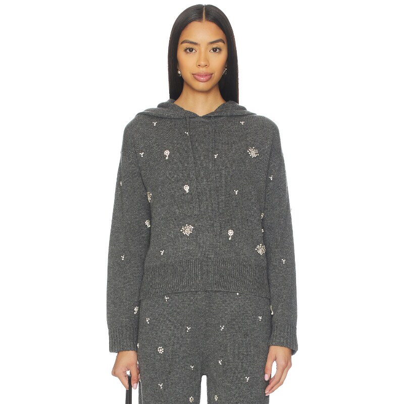 SIMKHAI Karmen Embellished Hooded Top 深灰色REVOLVE小众新款