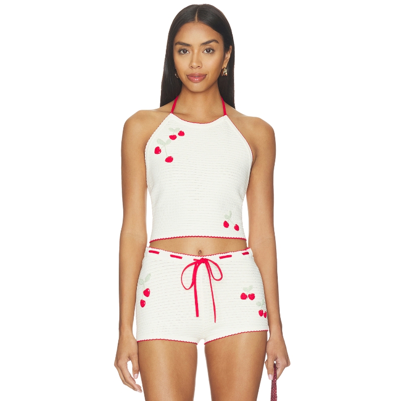 [早秋新品]LoveShackFancy白色背心针织提花甜美修身吊带REVOLVE