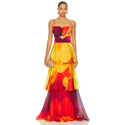 YAURA KETA PETAL PRINT 长裙 红色REVOLVE小众新款