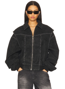 LIONESS 翻领夹克黑色宽松廓形运动复古风外套REVOLVE小众新款