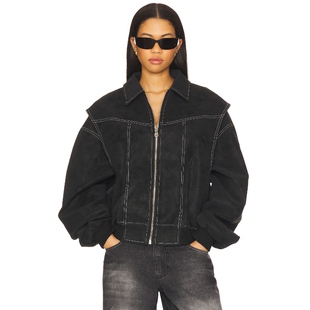 LIONESS 翻领夹克黑色宽松廓形运动复古风外套REVOLVE小众新款