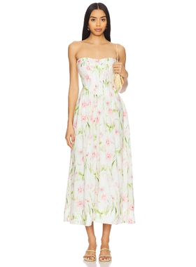 [春季新品]Bardot Lola Corset Midi Dress 白色礼服裙REVOLVE