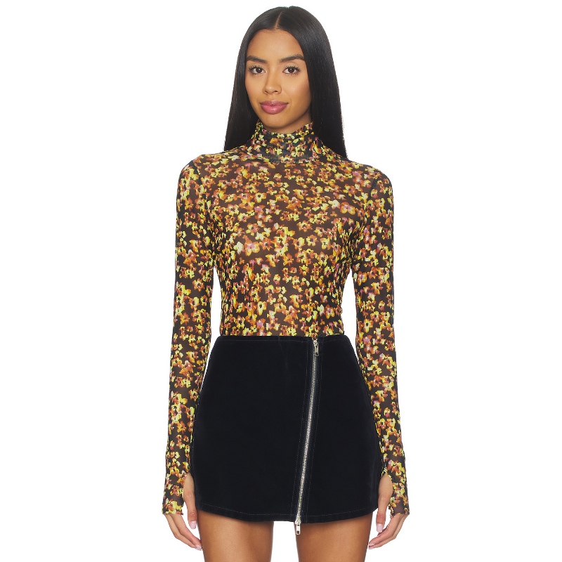 AFRM ZADIE FLOCKED MESH 上装 黄色 y2k辣妹风REVOLVE小众新款