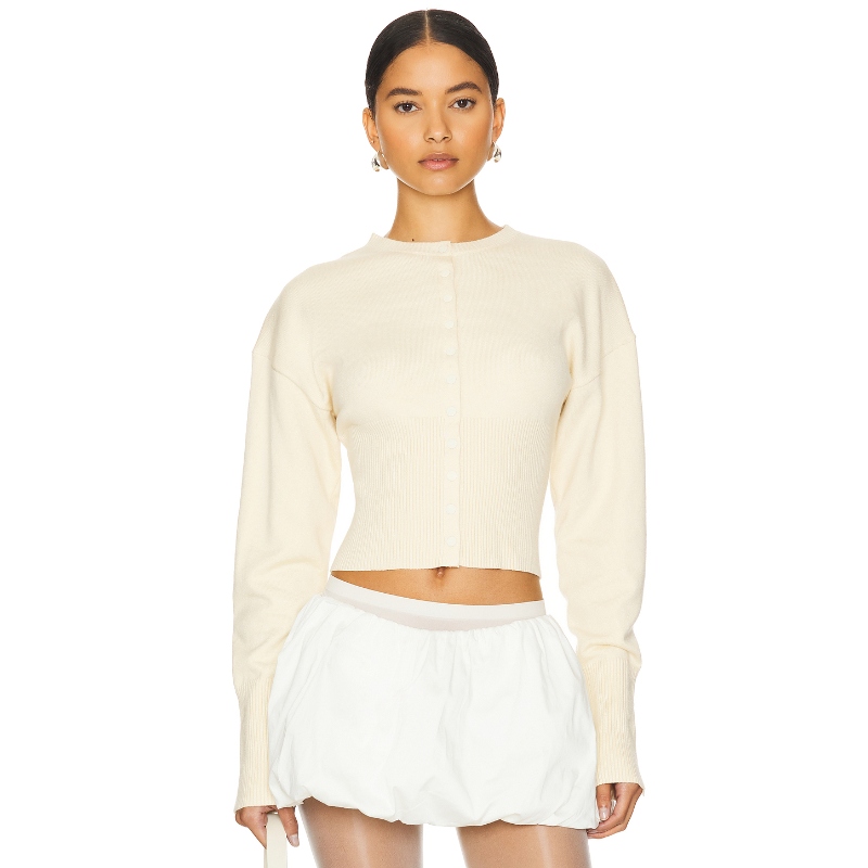 LIONESS白色针织衫修身复古高腰廓形上衣短款长袖开衫毛衣REVOLVE