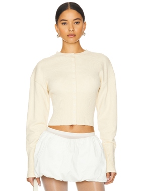 LIONESS白色针织衫修身复古高腰廓形上衣短款长袖开衫毛衣REVOLVE