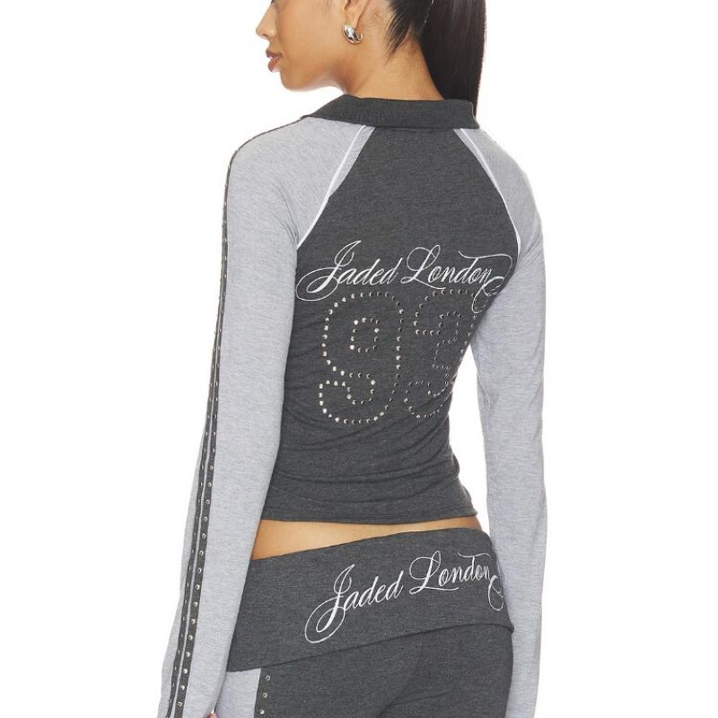 [早秋新品]Jaded London灰色衬衫印花翻领铆钉辣妹上装REVOLVE