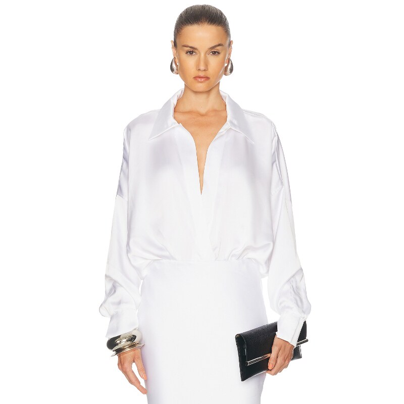 Norma Kamali 连体裤上衣 白色简约通勤风衬衫REVOLVE小众新款