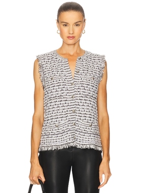 Autumn Cashmere Long Tweed Vest With Fringe 淡灰色 运动复古R