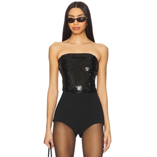 [冬季新品]WeWoreWhat Sequin Corset Top 黑色REVOLVE小众新款