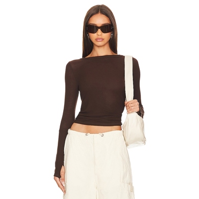 Michael Lauren 长袖上衣套头衫修身型露腰打底上装丹宁风REVOLVE