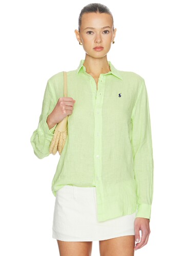 [春季新品]Polo Ralph Lauren浅绿衬衫纽扣翻领通勤上装REVOLVE