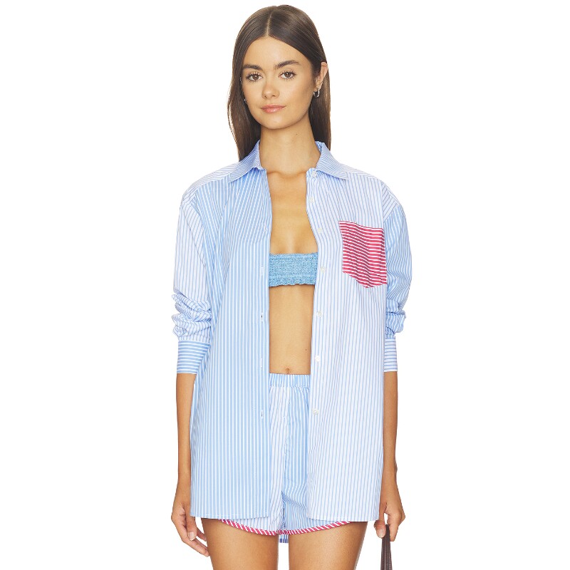 Solid & Striped浅蓝上装条纹通勤风宽松衬衫早秋新品REVOLVE