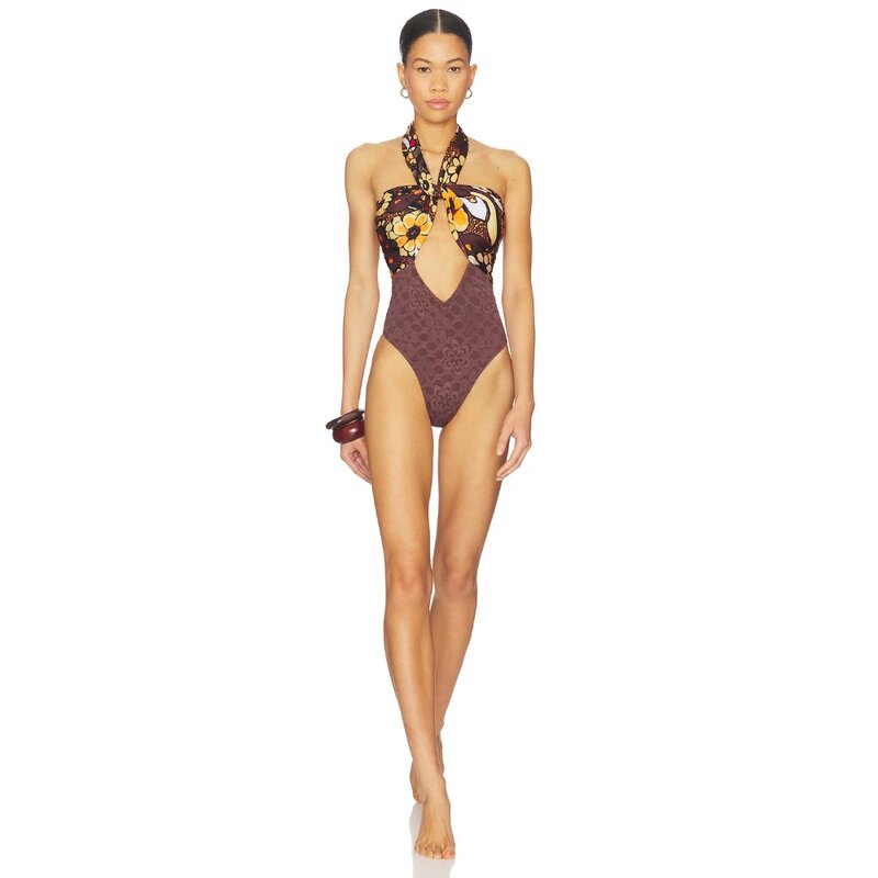 Free People MILEY 一件式泳衣 revolve小众新款 Brown,Orange