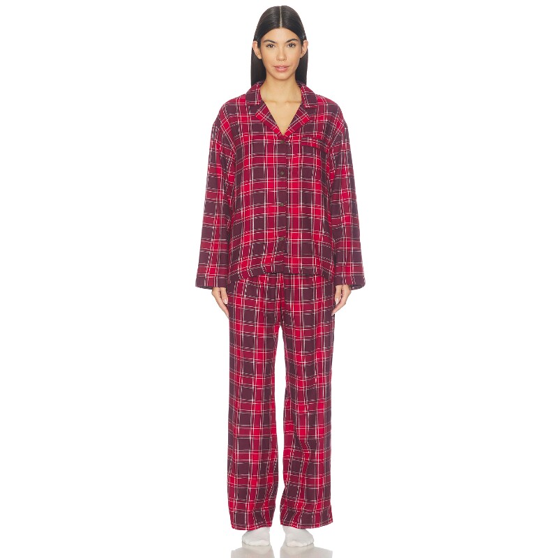 eberjey FLANNEL 长睡衣套装 红色 秋冬新品REVOLVE
