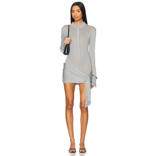 LIONESS美式浅灰纯色polo领针织连衣裙保暖性感修身裙REVOLVE新款