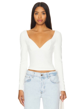 【海外直邮】Free People 白色V领长袖打底衫修身型上衣简约REVOL