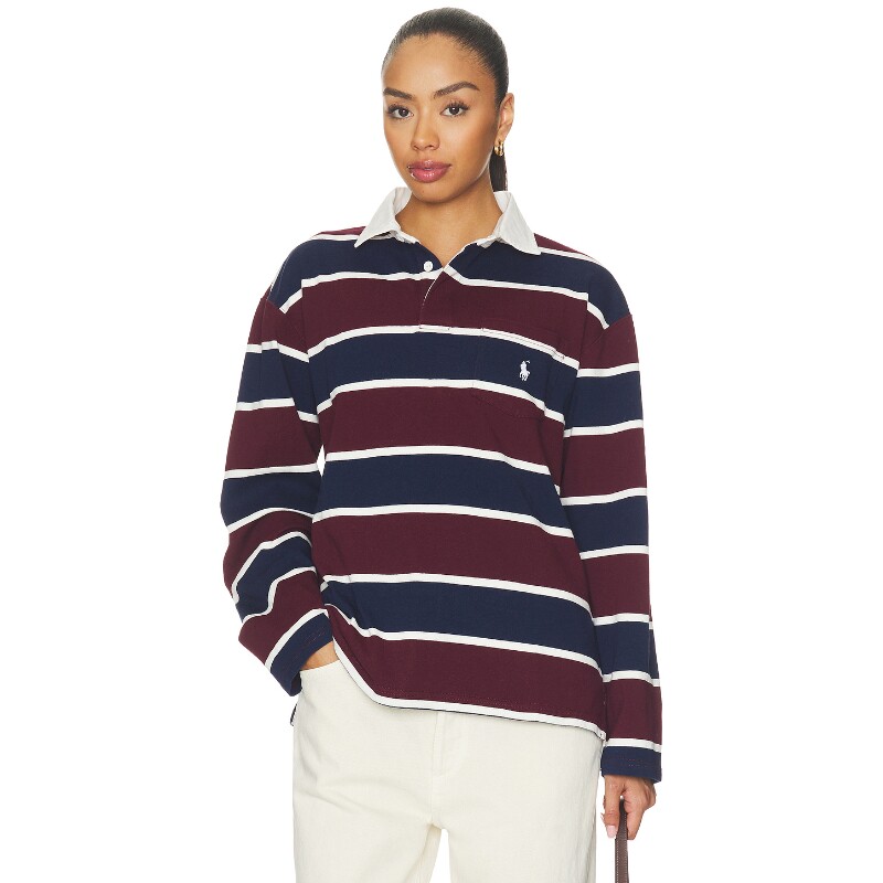 Polo Ralph Lauren酒红藏青白上衣条纹长袖复古风毛衣REVOLVE
