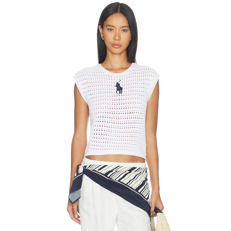 Polo Ralph Lauren夏季新品白色上装镂空通勤风短款毛衣REVOLVE