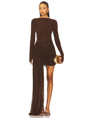 MISHA THE SARI 裙子 revolve小众新款 巧克力色