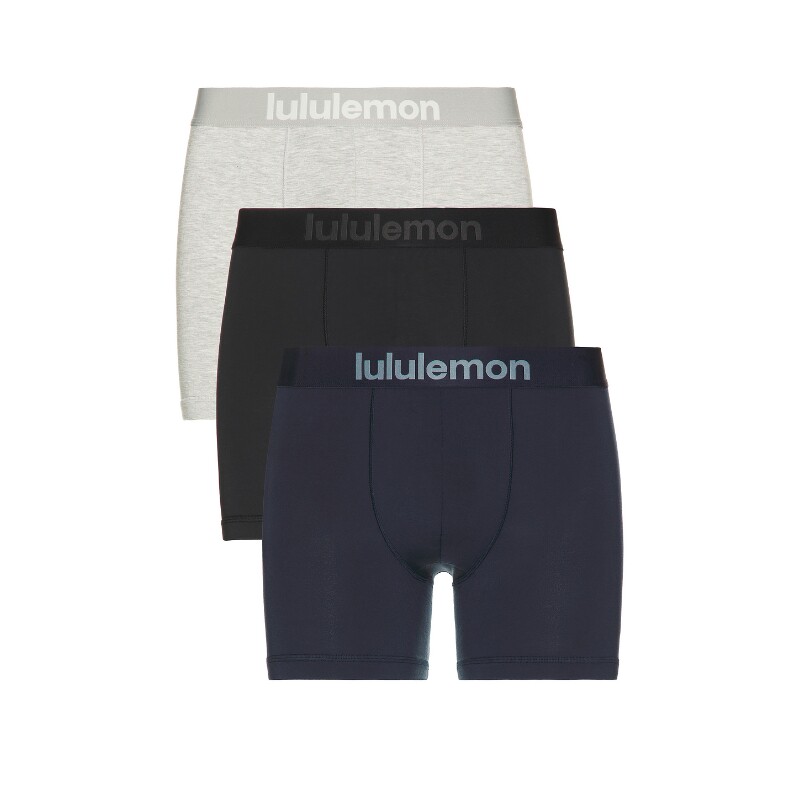 lululemon多色男士平角内裤三件套简约风弹力透气中腰短裤REVOLVE