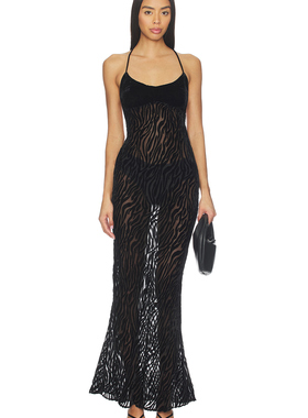 GUIZIO BURNOUT VELVET 裙子 黑色revolve小众新款