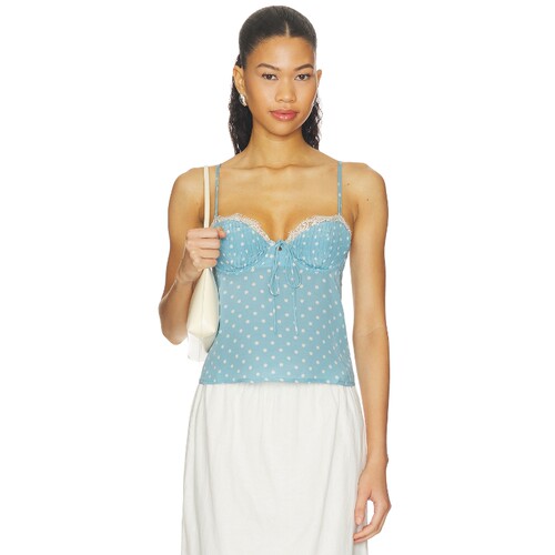 For Love & Lemons浅蓝波点甜美风修身吊带上衣早秋新品REVOLVE