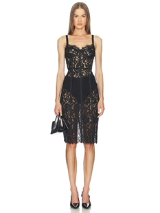 L'AGENCE Jennifer Lace Bustier Midi Dress revolve小众新款