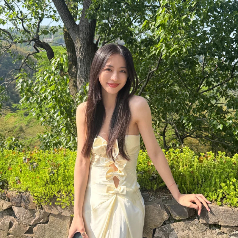 翁青雅Evelyn同款Helsa 晚宴礼服长裙蝴蝶结拼接镂空缎面REVOLVE