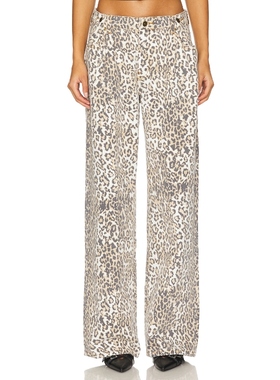 LIONESS牛仔裤棕色复古丹宁REVOLVE小众新款豹纹宽松直筒休闲裤