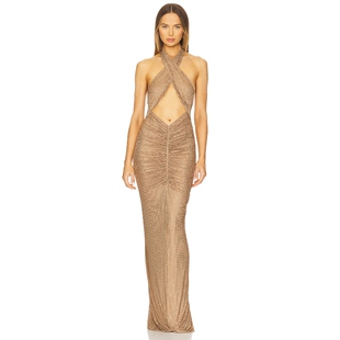 retrofete Oakley Mesh Embellished Dress Tan,Metallic Bronze