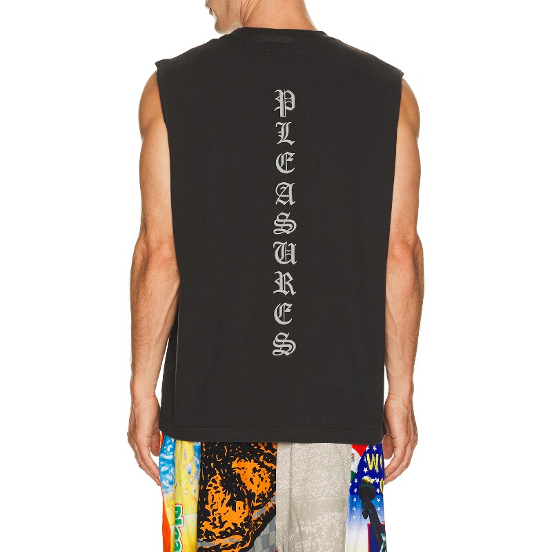 Pleasures黑色上衣印花酷飒风早秋新品无袖修身T恤REVOLVE