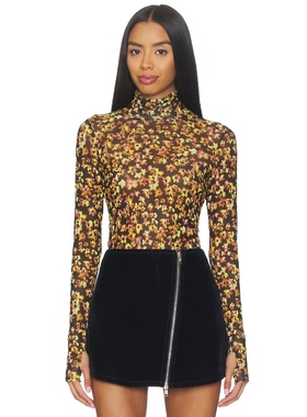 AFRM ZADIE FLOCKED MESH 上装 黄色 y2k辣妹风REVOLVE小众新款