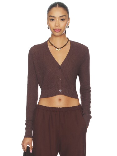 Enza Costa Linen Open Knit Cropped V-neck Cardigan revolve小