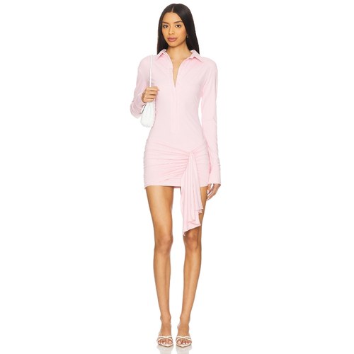 LIONESS 衬衫连衣裙粉色设计感褶皱修身短裙REVOLVE小众新款