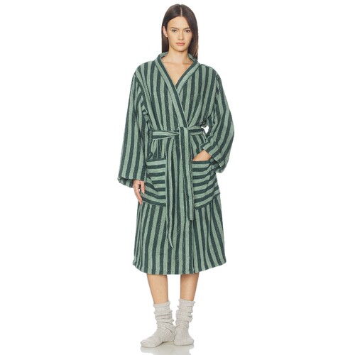 Piglet in Bed PEMBROKE STRIPE COTTON ROBE 长袍  深绿色 秋冬