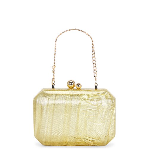 [春季新品]olga berg金属光感手拿包金色链条方形包REVOLVE