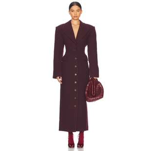 [春节穿搭]Helsa羊毛大衣酒红色老钱风廓形收腰长款外套REVOLVE