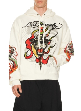 Ed Hardy 埃德哈迪 PANTHER FLAME 连帽衫 白色REVOLVE小众新款