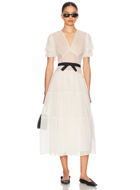 [冬季新品]Helsa 裙子 白色静奢风老钱风荷叶边雪纺连衣裙REVOLVE