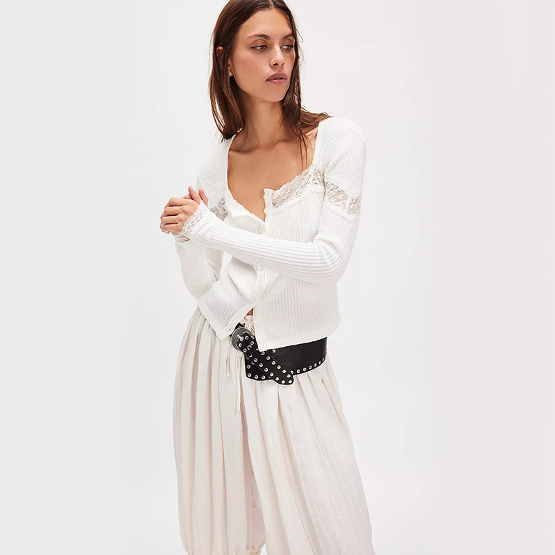 [冬季新品]Free People 针织开衫蕾丝饰边简约长袖上衣REVOLVE