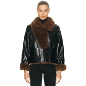 轻revolve小众新款 吴千语同款 豹纹环保皮草一体夹克保暖外套时尚