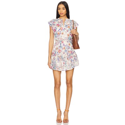 Steve Madden思美登荷叶边连衣裙碎花收腰短裙REVOLVE