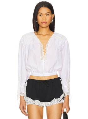 Yuhan Wang Lace Trimmed Blouse白色y2k辣妹风长袖上衣REVOLVE