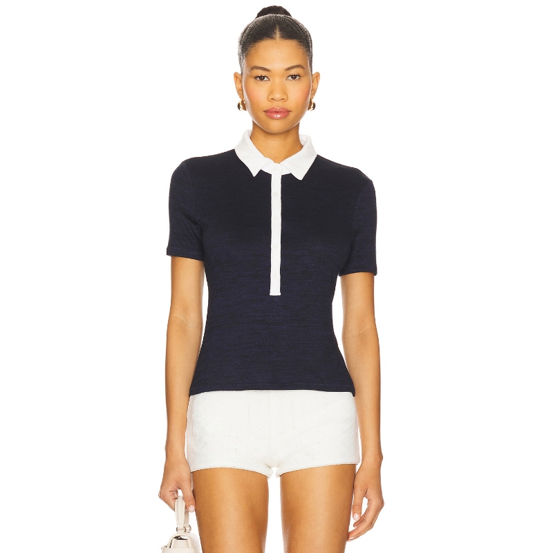 Rag & Bone Knit Button Short Sleeve Polo Top 藏青色 y2k辣妹R