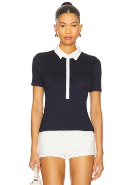 Rag & Bone Knit Button Short Sleeve Polo Top 藏青色 y2k辣妹R