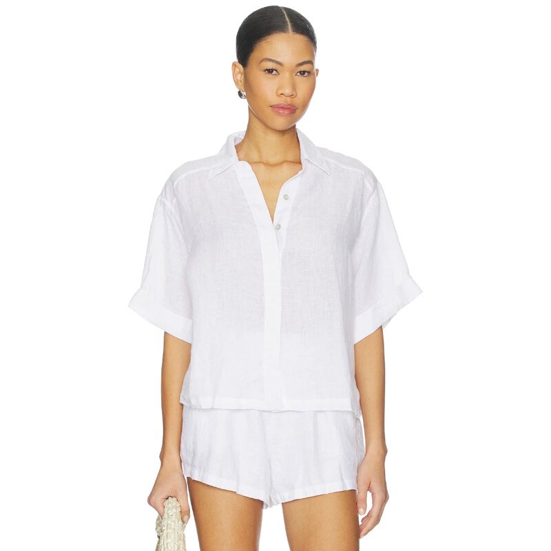 PQ LINEN BUTTON UP TOP 亚麻纽扣透气上衣衬衫呼吸衫 revolve