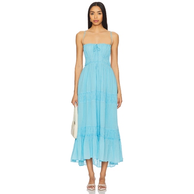 Free People 吊带连衣裙蓝色度假波西米亚风REVOLVE
